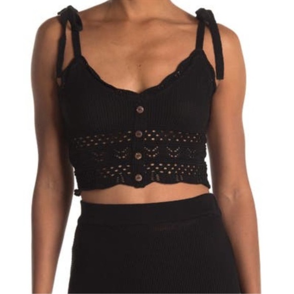 BCBGeneration Crochet Cropped Spaghetti Tie Strap Tank Top Pullover Black Size S - Picture 3 of 12